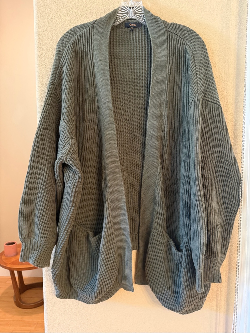 Quince Sage Green Ribbed Open-Front Cardigan